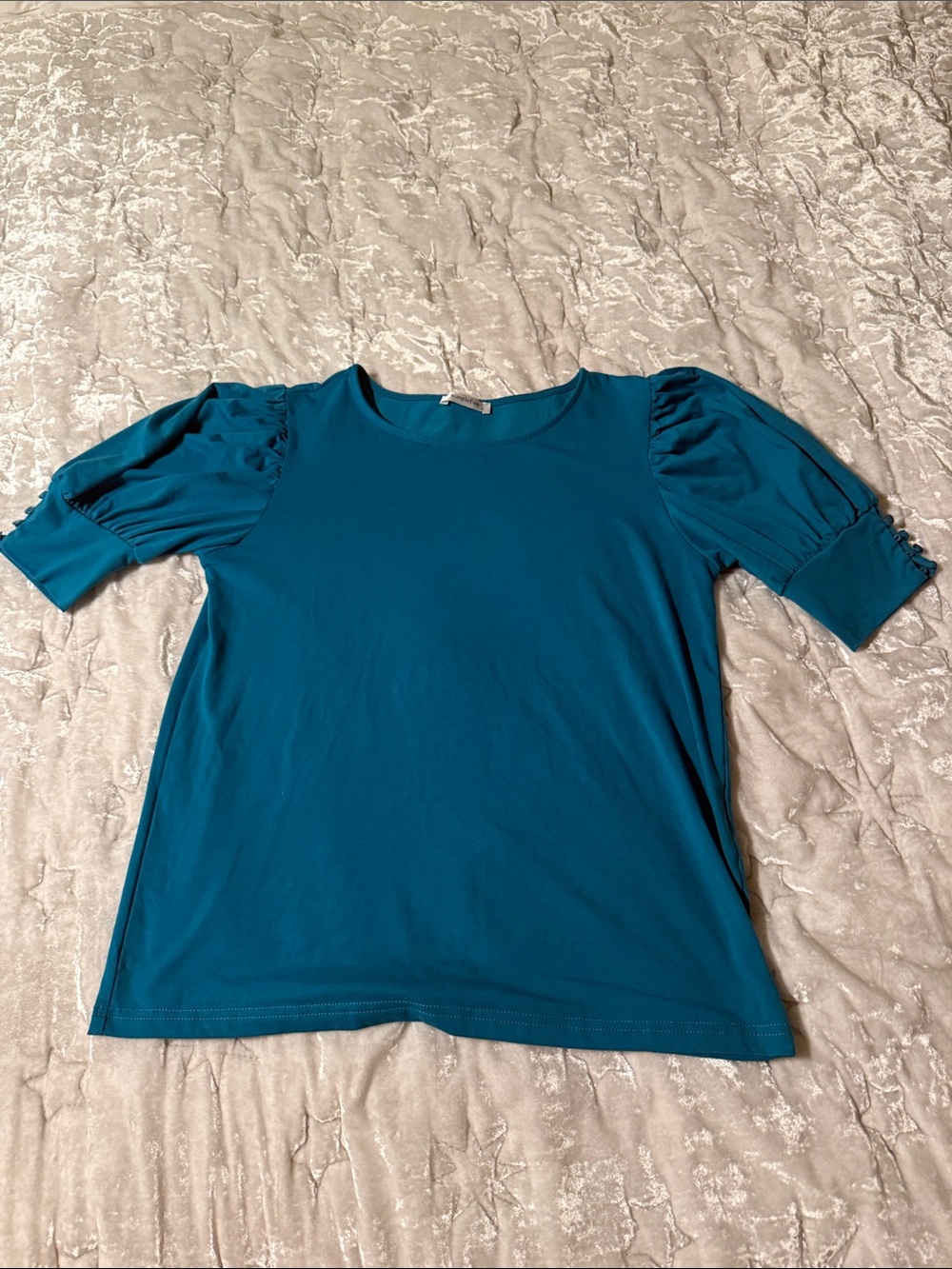 Simple Teal Puff Sleeve Short Sleeve Tee